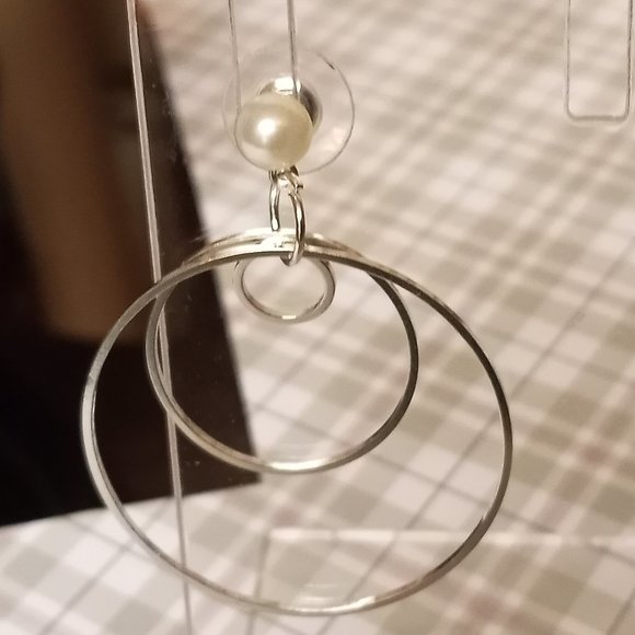 Home made/handmade Metal Stud Earrings with Metal Hoops Silver Tone #66 - Picture 3 of 9